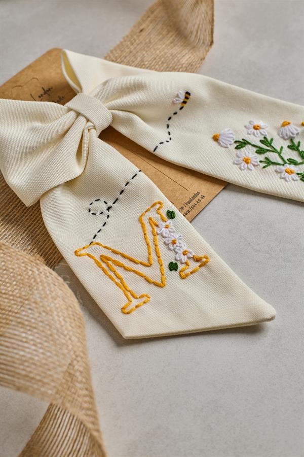 Letter Hand Embroidered Bee Bow Tie