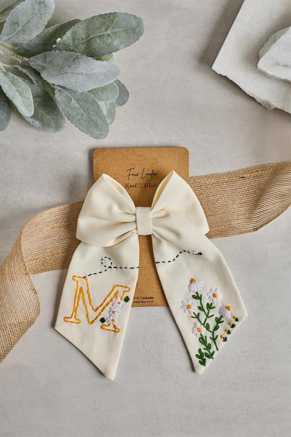 Letter Hand Embroidered Bee Bow Tie