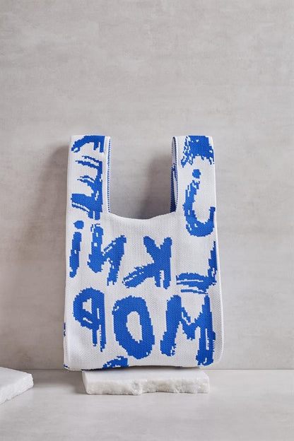 Blue Letter Knitted Tote Bag