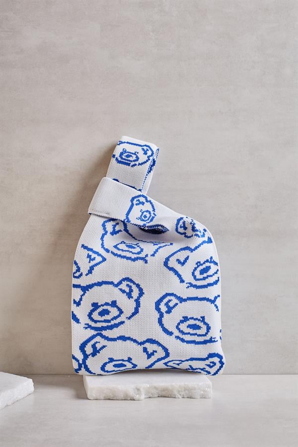 Blue dy Bear Knitted Tote Bag