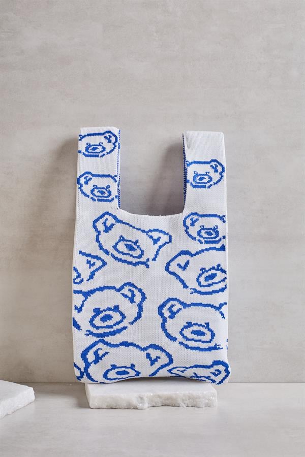 Blue dy Bear Knitted Tote Bag