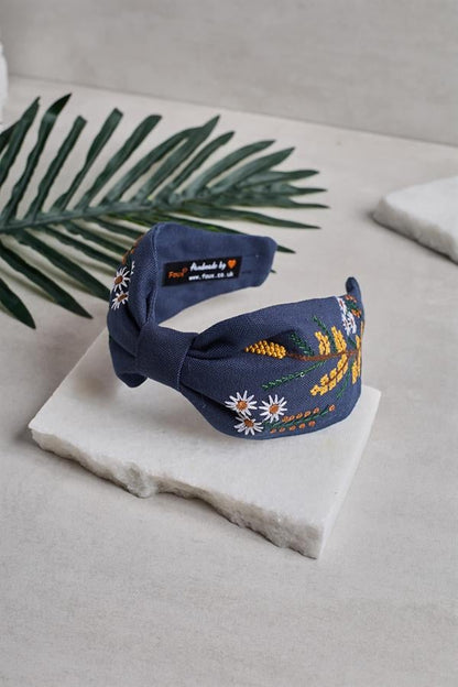 Mimosa Embroidery Headband Navy Blue