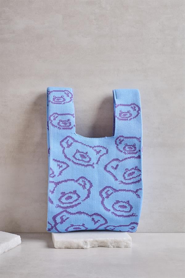 Purple dy Bear Knitted Tote Bag