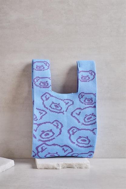 Purple dy Bear Knitted Tote Bag