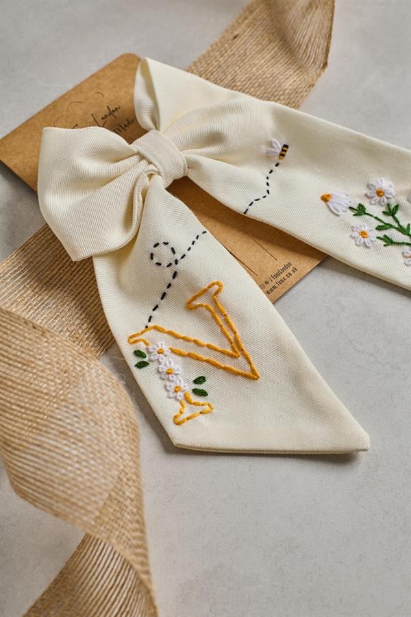 Letter Hand Embroidered Bee Bow Tie