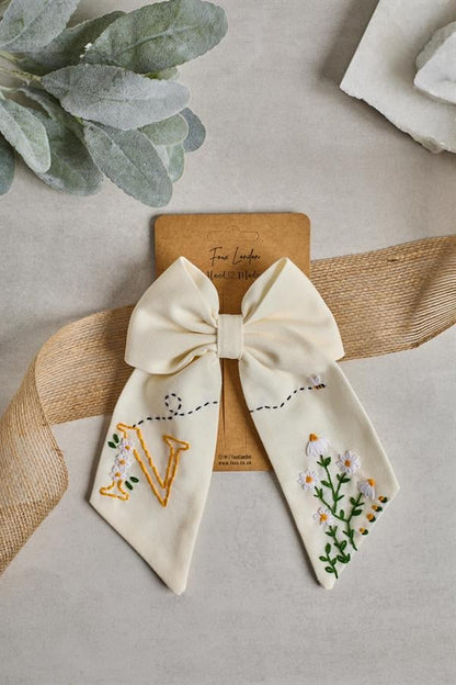 Letter Hand Embroidered Bee Bow Tie