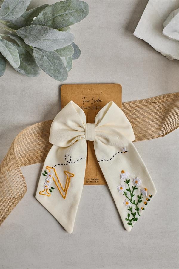 N Embroidered Bee Bow Tie