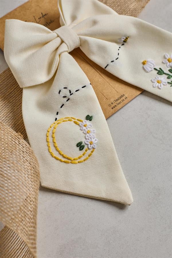 Letter Hand Embroidered Bee Bow Tie