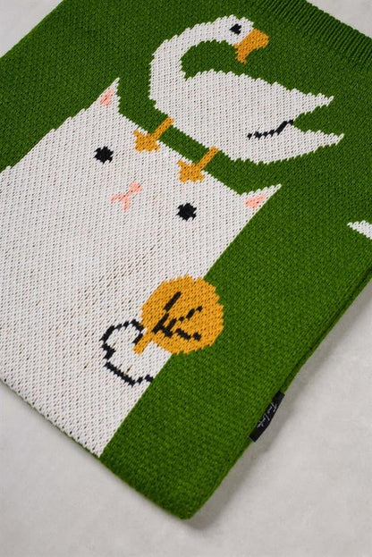 Duck And Cat Knitted Tote Bag