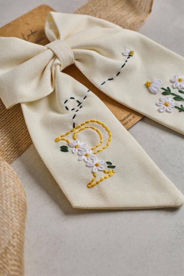 Letter Hand Embroidered Bee Bow Tie