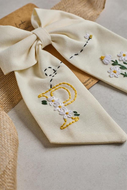 Letter Hand Embroidered Bee Bow Tie