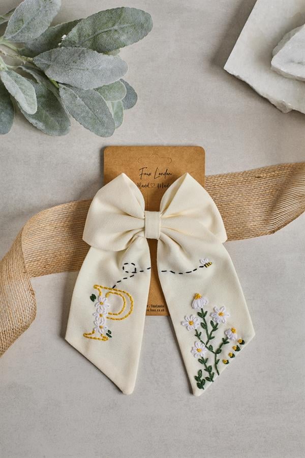 Letter Hand Embroidered Bee Bow Tie