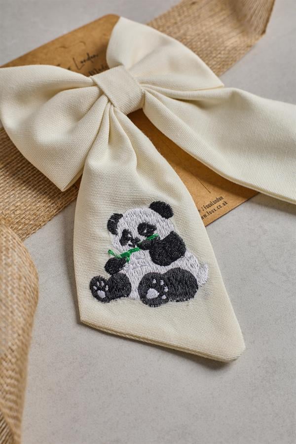 Panda Embroidery Bow Tie