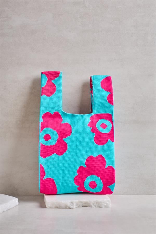 Pink Floral Knitted Tote Bag