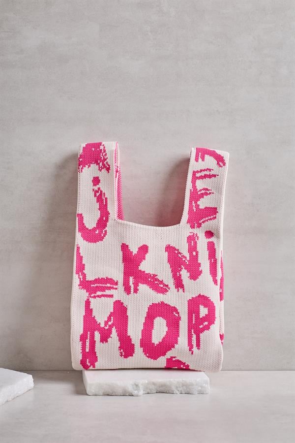 Pink Letter Knitted Tote Bag
