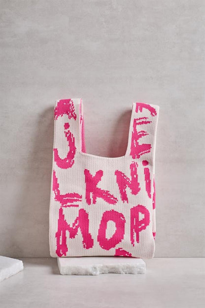 Pink Letter Knitted Tote Bag