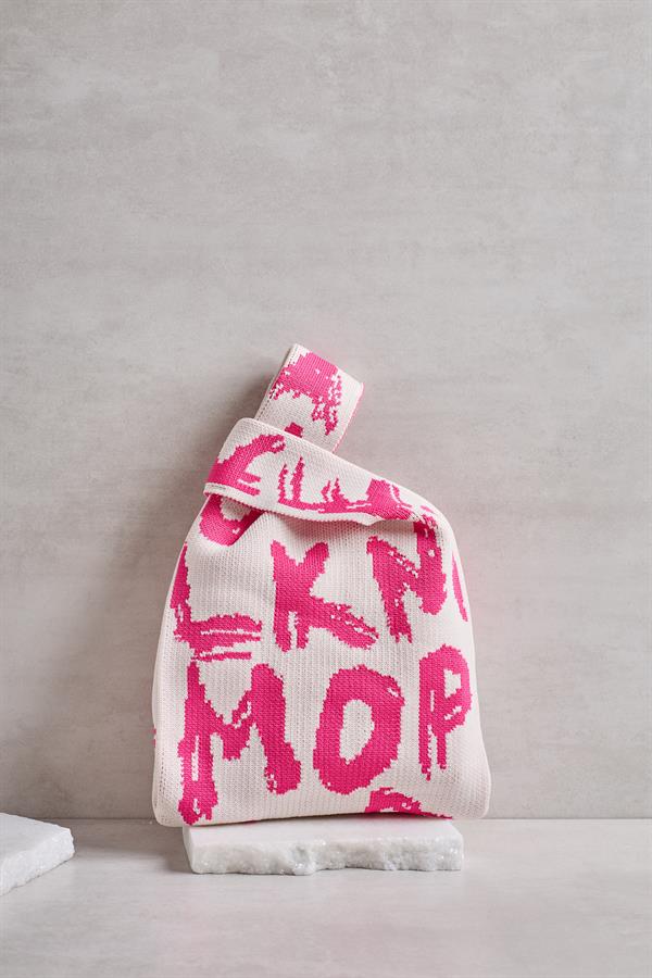 Pink Letter Knitted Tote Bag