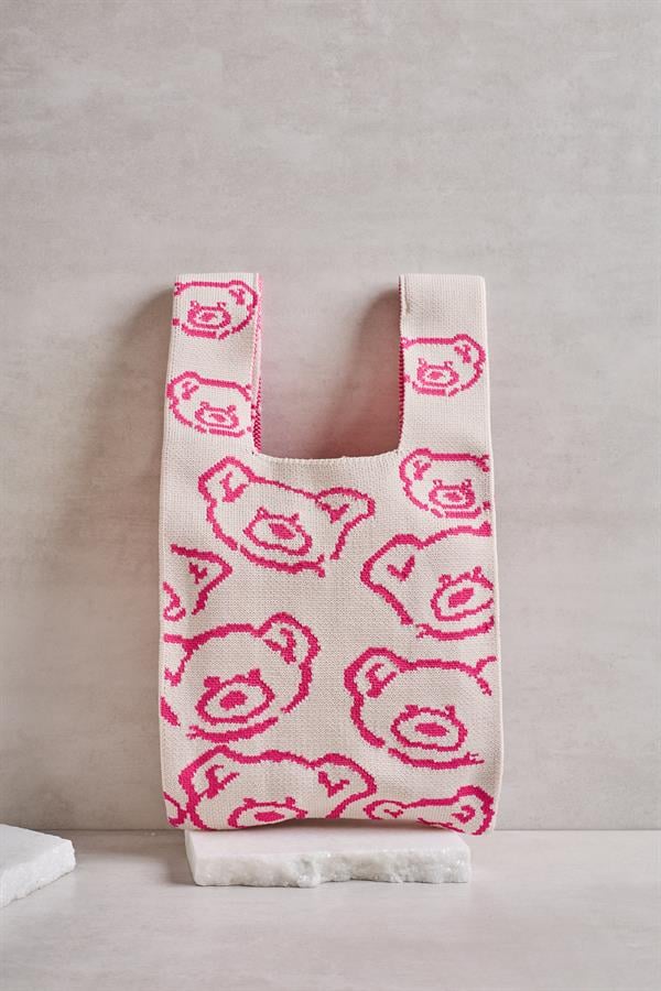 Pink dy Bear Knitted Tote Bag