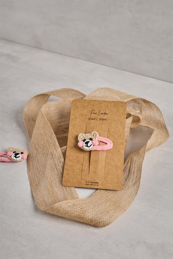 Pink Cheeked dy Bear Crochet Clips