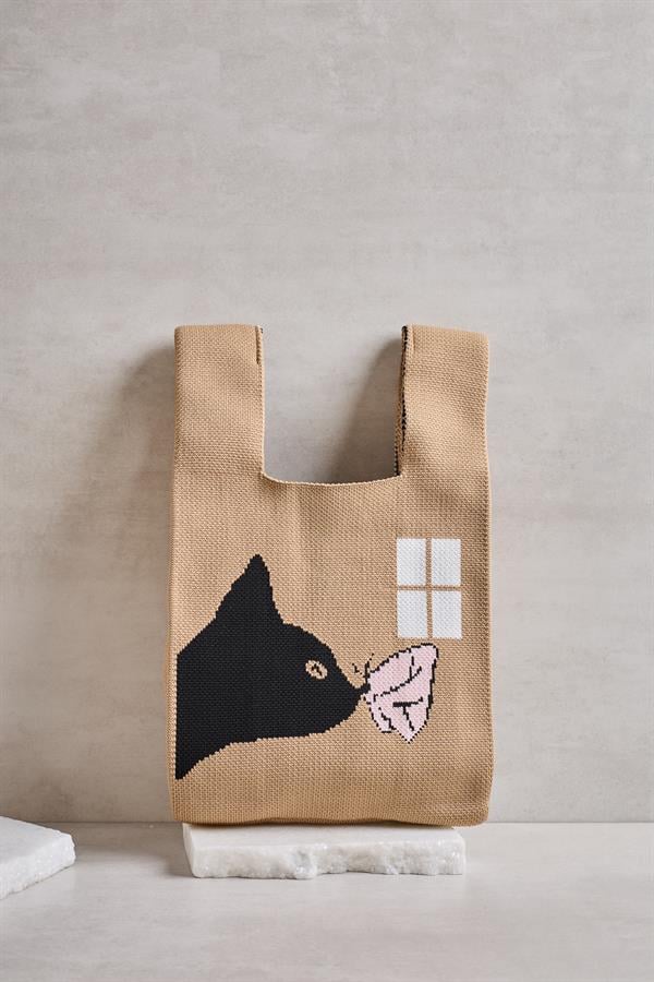 Cat in the Window Knitted Tote Bag