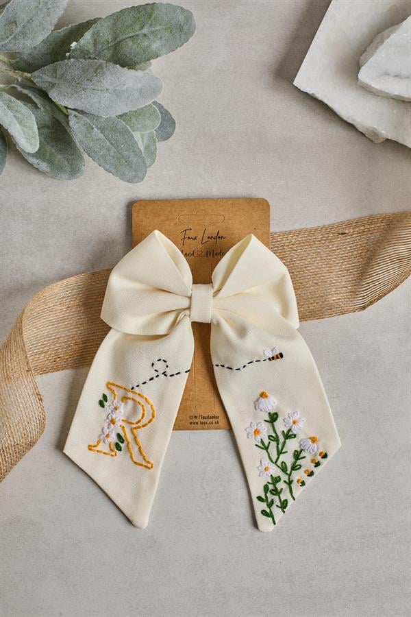 Letter Hand Embroidered Bee Bow Tie