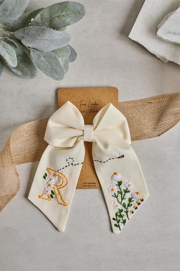 R Embroidered Bee Bow Tie