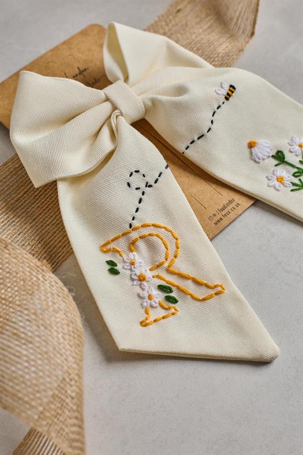 Letter Hand Embroidered Bee Bow Tie