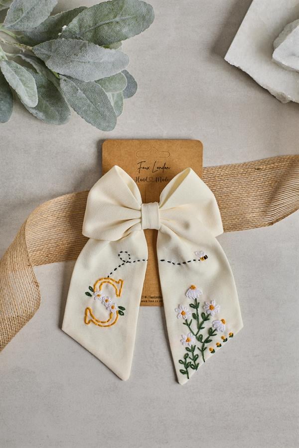 Letter Hand Embroidered Bee Bow Tie