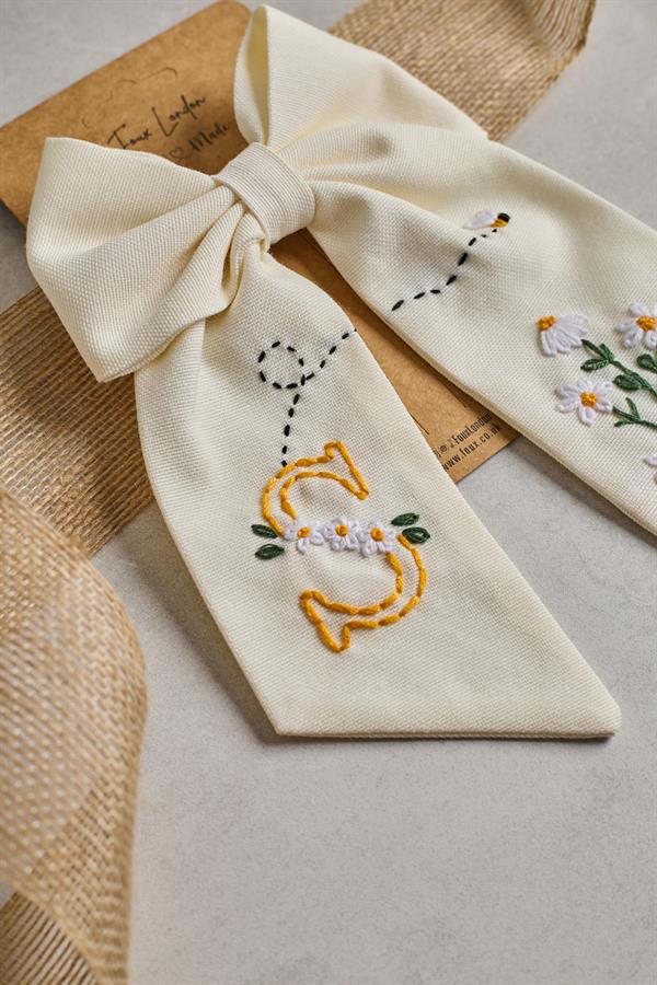 Letter Hand Embroidered Bee Bow Tie