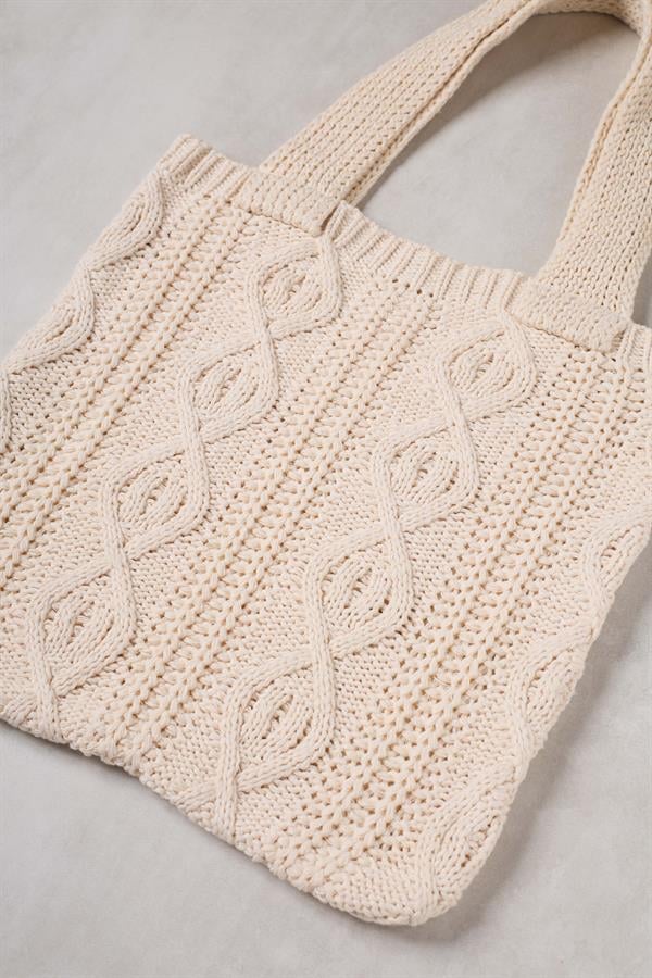 Braid Cream Knitted Tote Bag