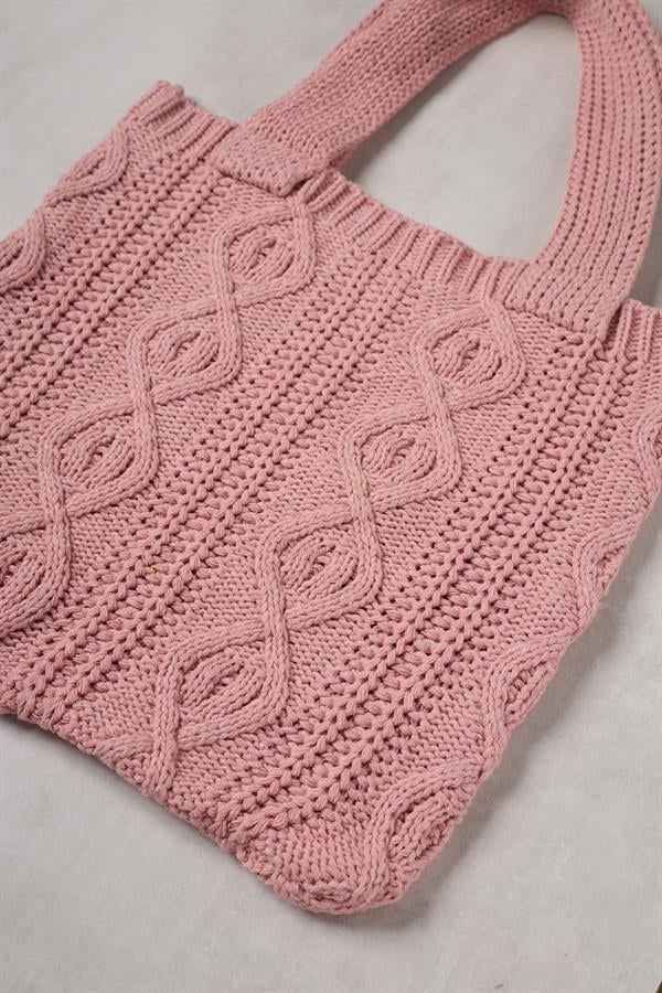 Braid Pink Knitted Tote Bag