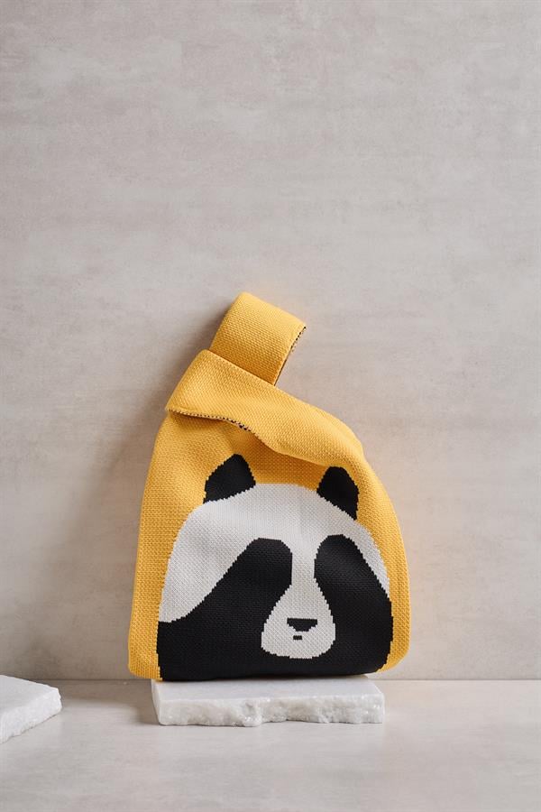 Yellow Panda Knitted Tote Bag