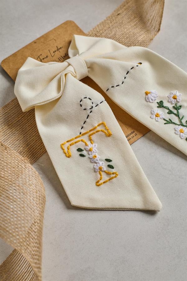 Letter Hand Embroidered Bee Bow Tie