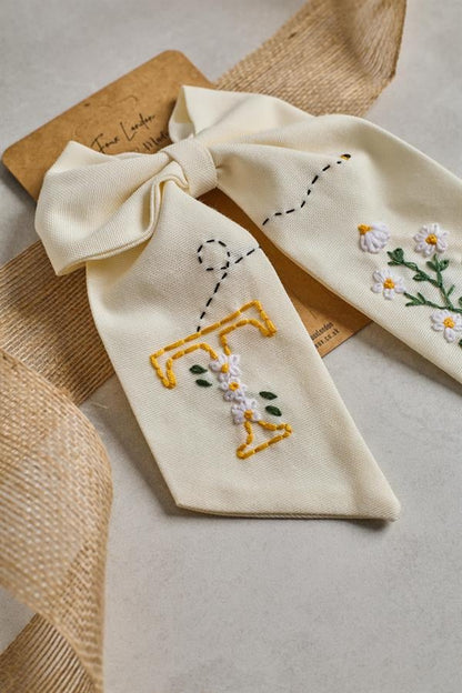 Letter Hand Embroidered Bee Bow Tie