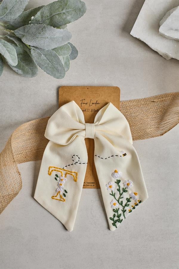 Letter Hand Embroidered Bee Bow Tie