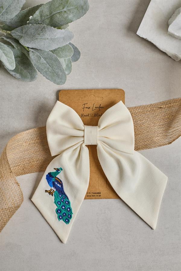 Peacock Embroidery Bow Tie