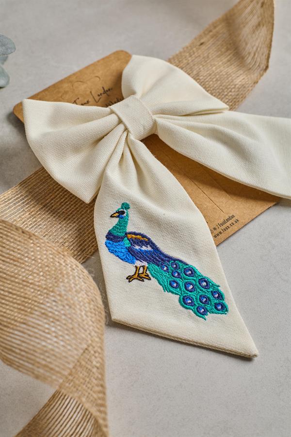 Peacock Embroidery Bow Tie