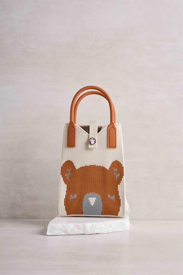 dy Bear Knitted Bag with Brown Handle