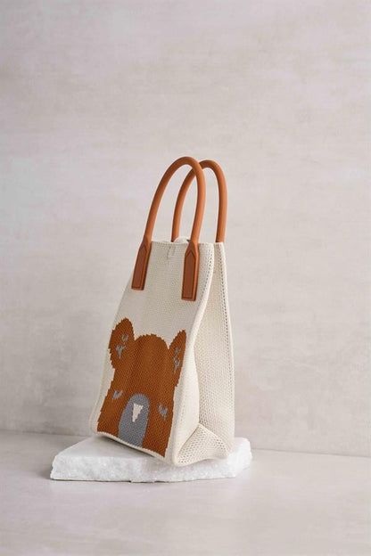 dy Bear Knitted Bag with Brown Handle