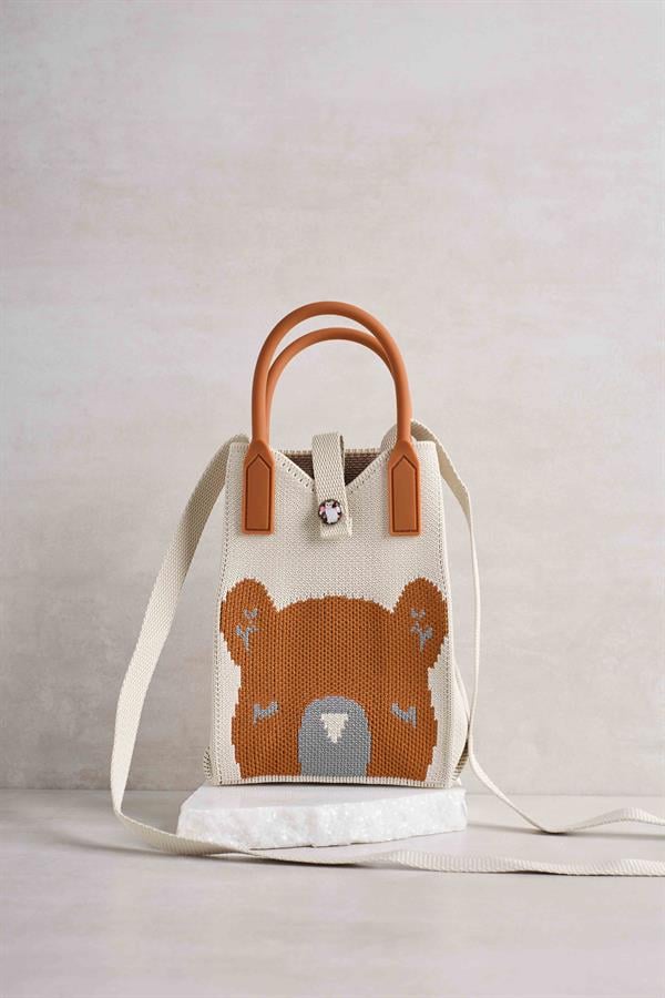 dy Bear Knitted Bag with Brown Handle