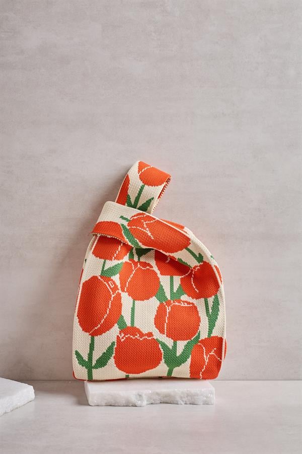 Orange Tulip Knitted Tote Bag