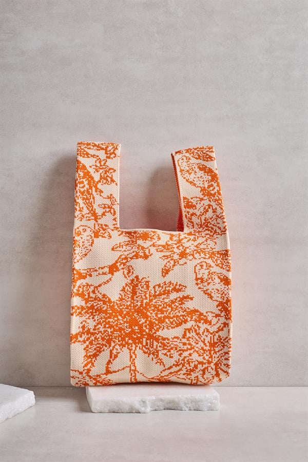 Orange Palm Knitted Tote Bag
