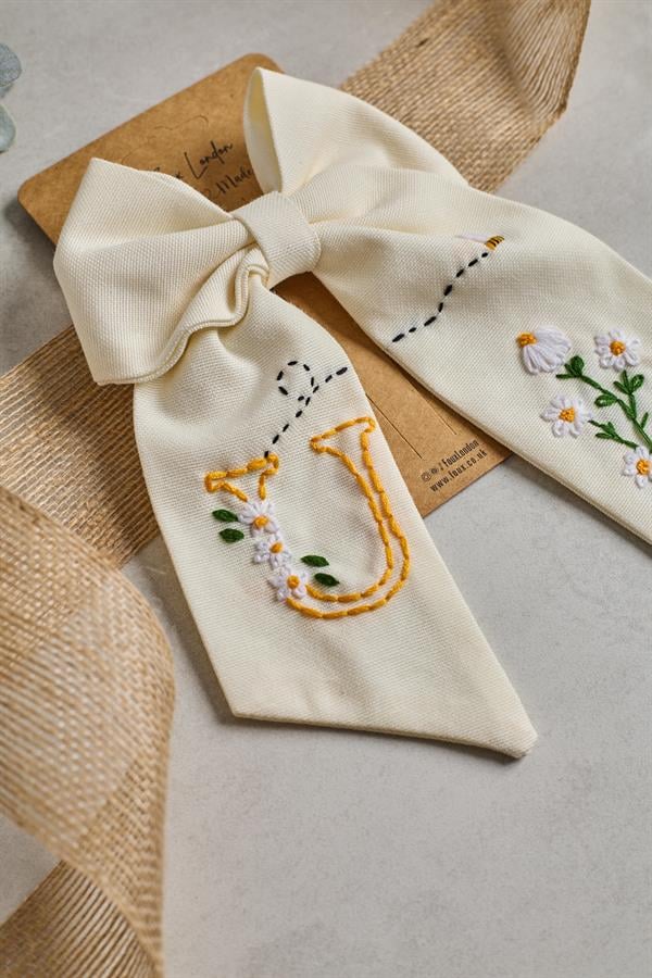 Letter Hand Embroidered Bee Bow Tie