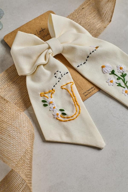 Letter Hand Embroidered Bee Bow Tie
