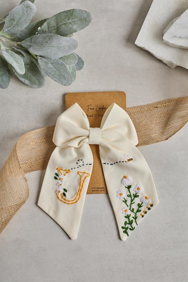 Letter Hand Embroidered Bee Bow Tie