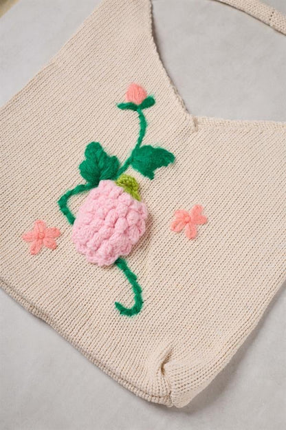 Grape Embroidered Knitted Bag