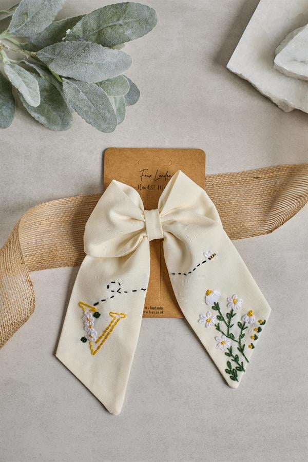 V Embroidered Bee Bow Tie