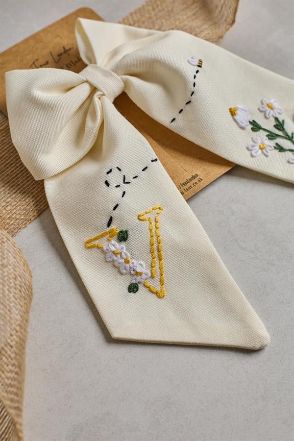 Letter Hand Embroidered Bee Bow Tie