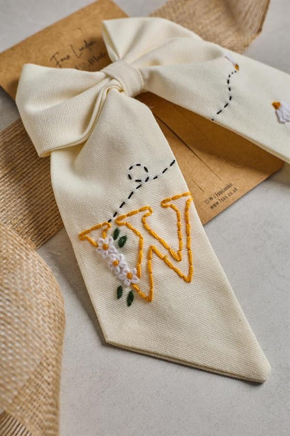 Letter Hand Embroidered Bee Bow Tie