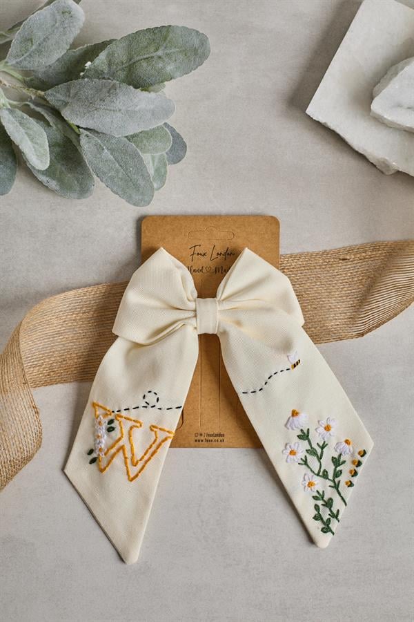 Letter Hand Embroidered Bee Bow Tie
